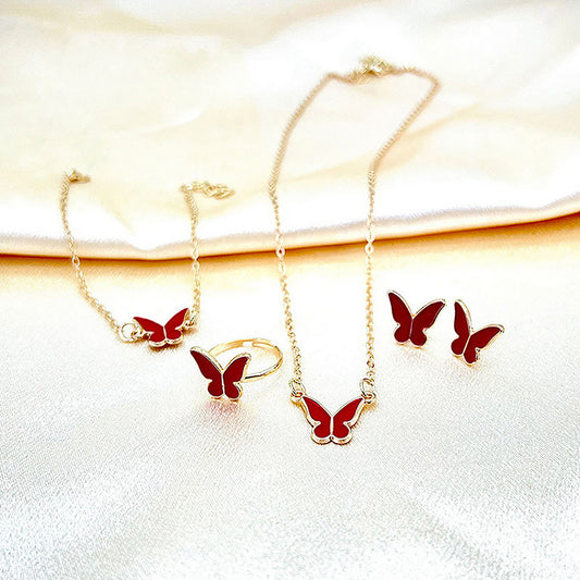 1Set Fashion Exquisite Simple Versatile Butterfly Necklace Bracelet Earrings Ring For Women Girls Wedding Party Jewelry Set Gift CHAINI