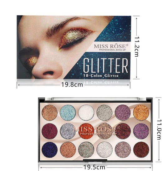 Miss Rose Makeup 18 Colo|r Full Glitter Eyeshadow Palette